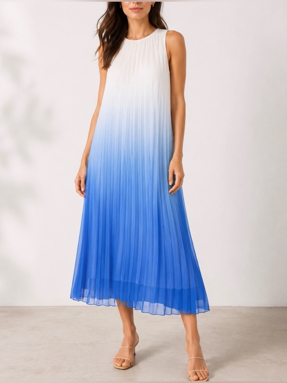 J.McLaughlin Bowen Blue ombré Pleated Midi Maxi Dress Medium